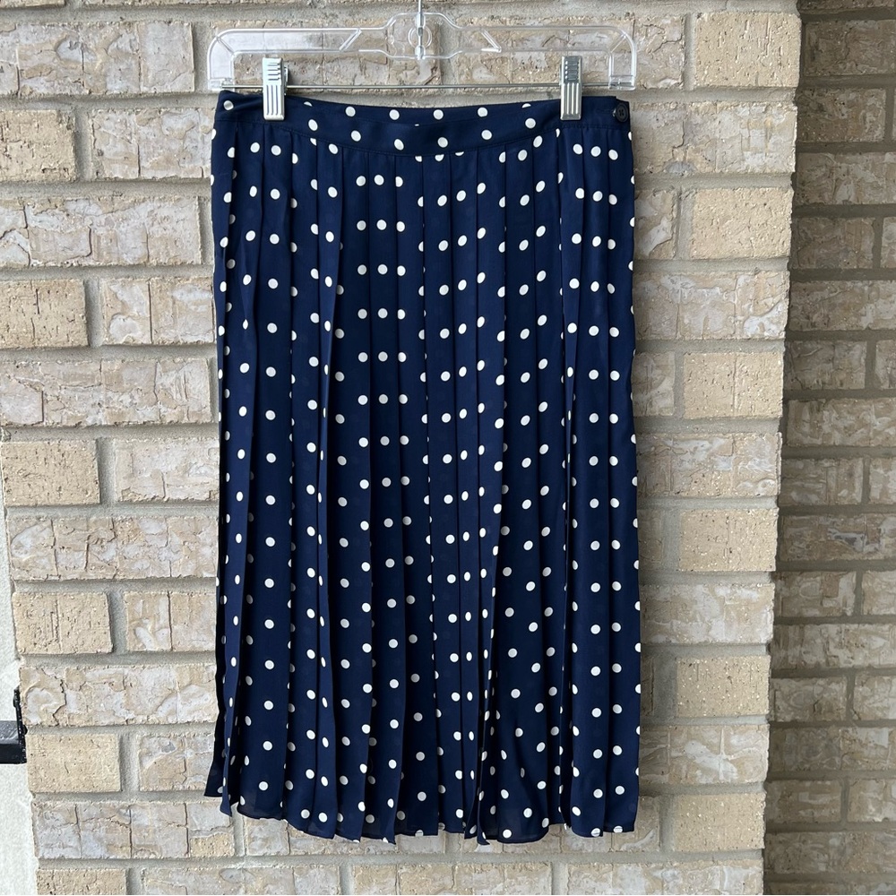 Lauren Ralph Lauren Palm Beach Flag Navy Polka Dot Pleated Silk Skirt